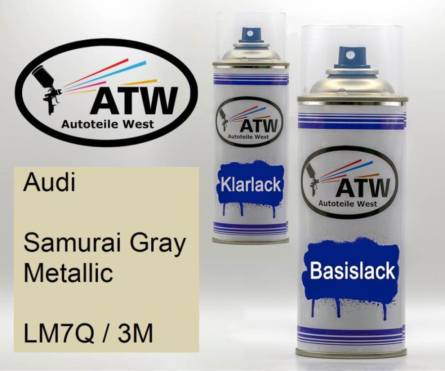 Audi, Samurai Gray Metallic, LM7Q / 3M: 400ml Sprühdose + 400ml Klarlack - Set, von ATW Autoteile West.